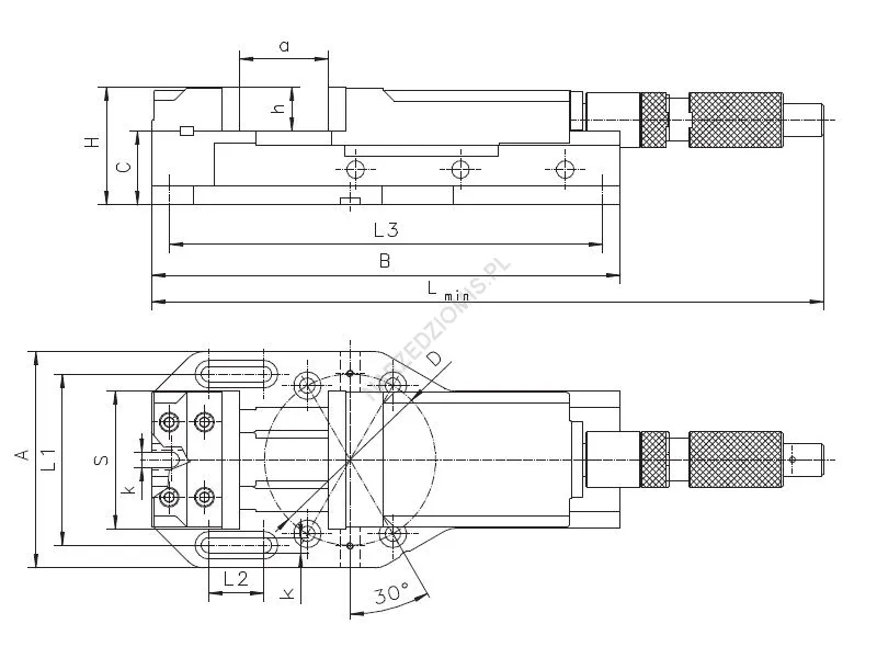 Rysunek techniczny: Imadło maszynowe stałe ze wspomaganiem hydraulicznym 6516 125 - BISON-BIAL